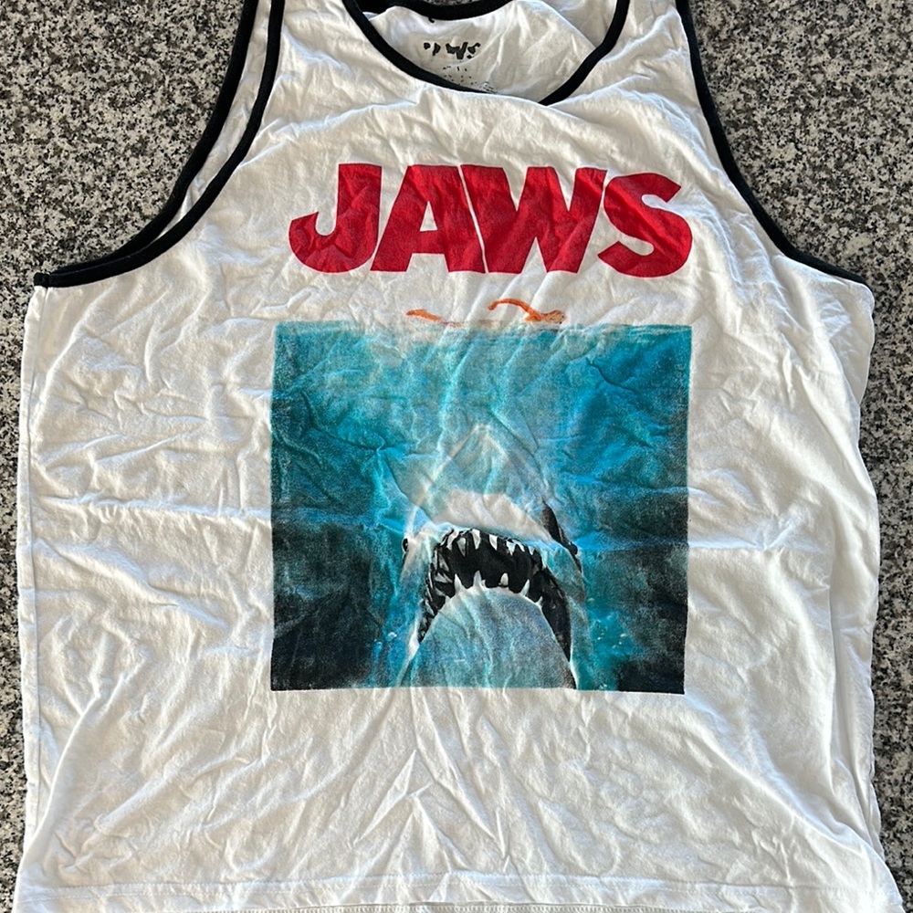 Jaws Graphic Tank Top - White and Red